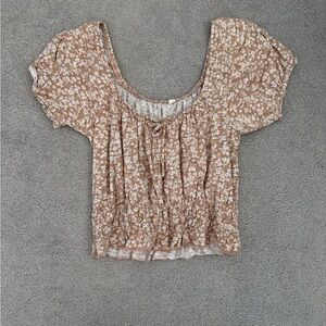 PacSun Floral Tan Cropped Tee